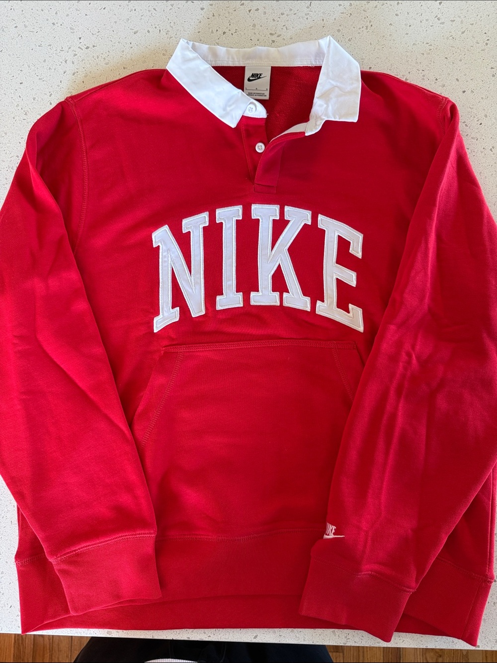 Nike Red Pullover Rugby-Style Sweatshirt with White Collar